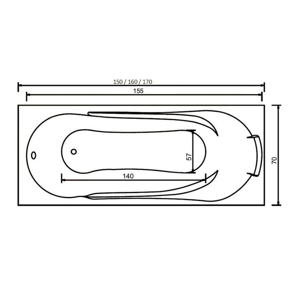 Cada baie rectangulara West Afrodita, acril, 150/160/170 x 70 cm