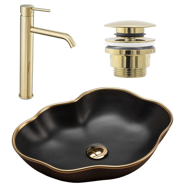 SET LAVOAR EMPA PEARL BLACK MATT GOLD EDGE + BATERIE INALTA EMPA LUNGO GOLD + DOP UNIVERSAL GOLD