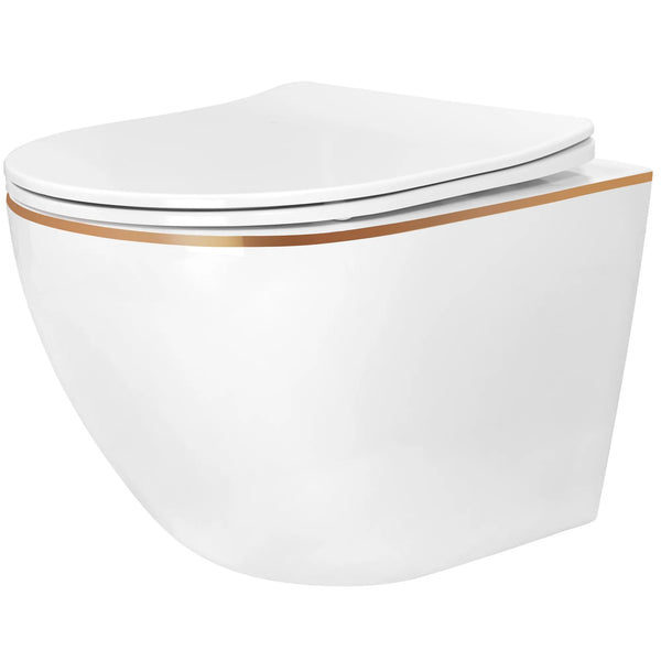 SET VAS WC CARLO MINI FLAT + BIDET CARLO MINI WHITE GOLD EDGE